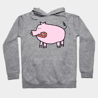 Cute Christmas Pig with Candy Cane in Mouth Hoodie